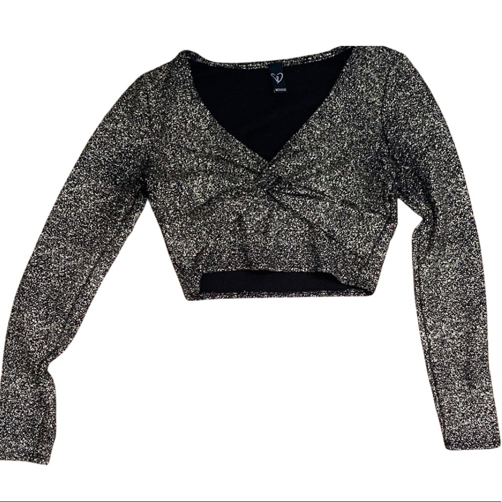 Long sleeve black with gold shimmer crop top, size small